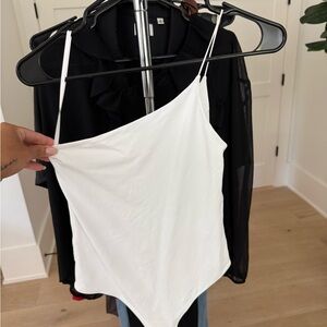 White Asymmetrical Strap Top